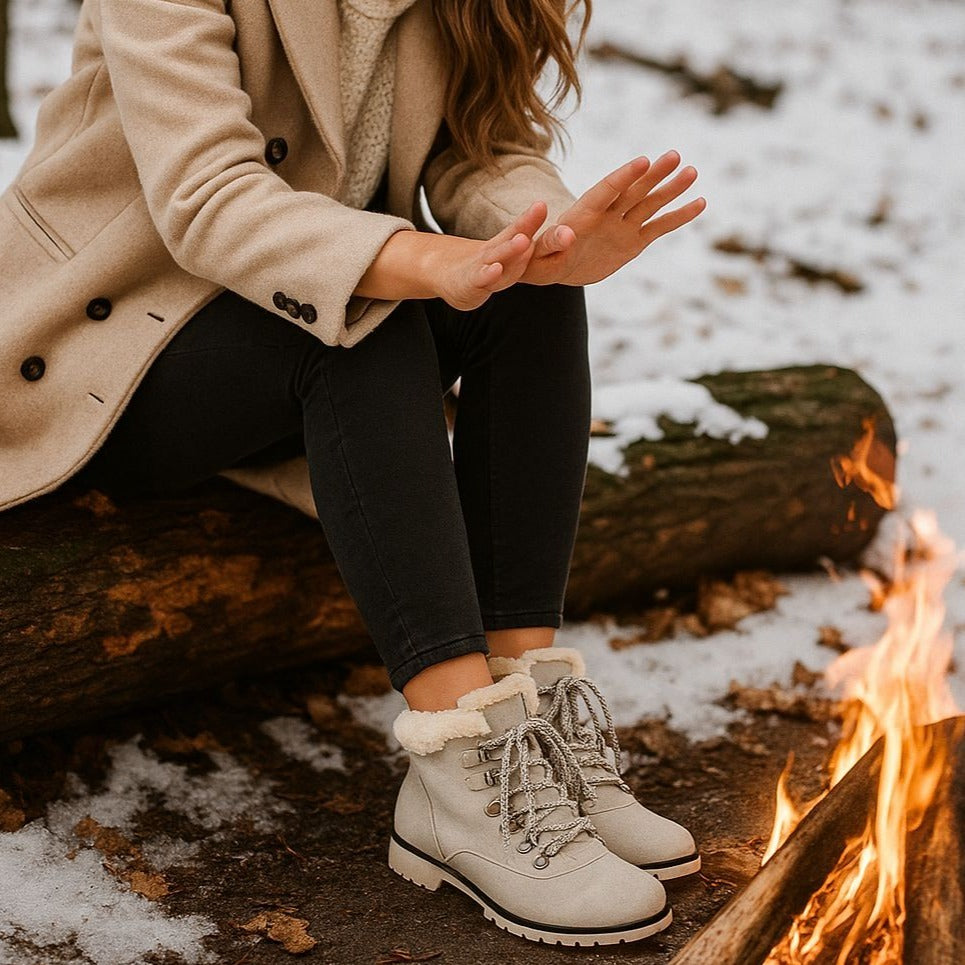 Jsport Women's Boots Faux Fur Shearling Winter Outdoor Weather Lug Chunky Snow Shoes