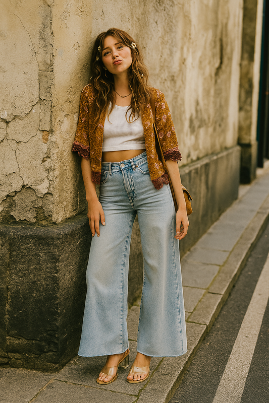 RISEN Palazzo High-Rise Ultra Baggy Wide Leg Cropped Ankle Jeans Denim Pants Plus Size Available