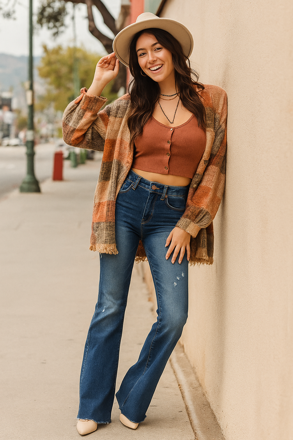 RISEN Mid-Rise Jeans Slim Fit Flare Leg Distressed Frayed Raw Hem Denim Pants Plus Size Available