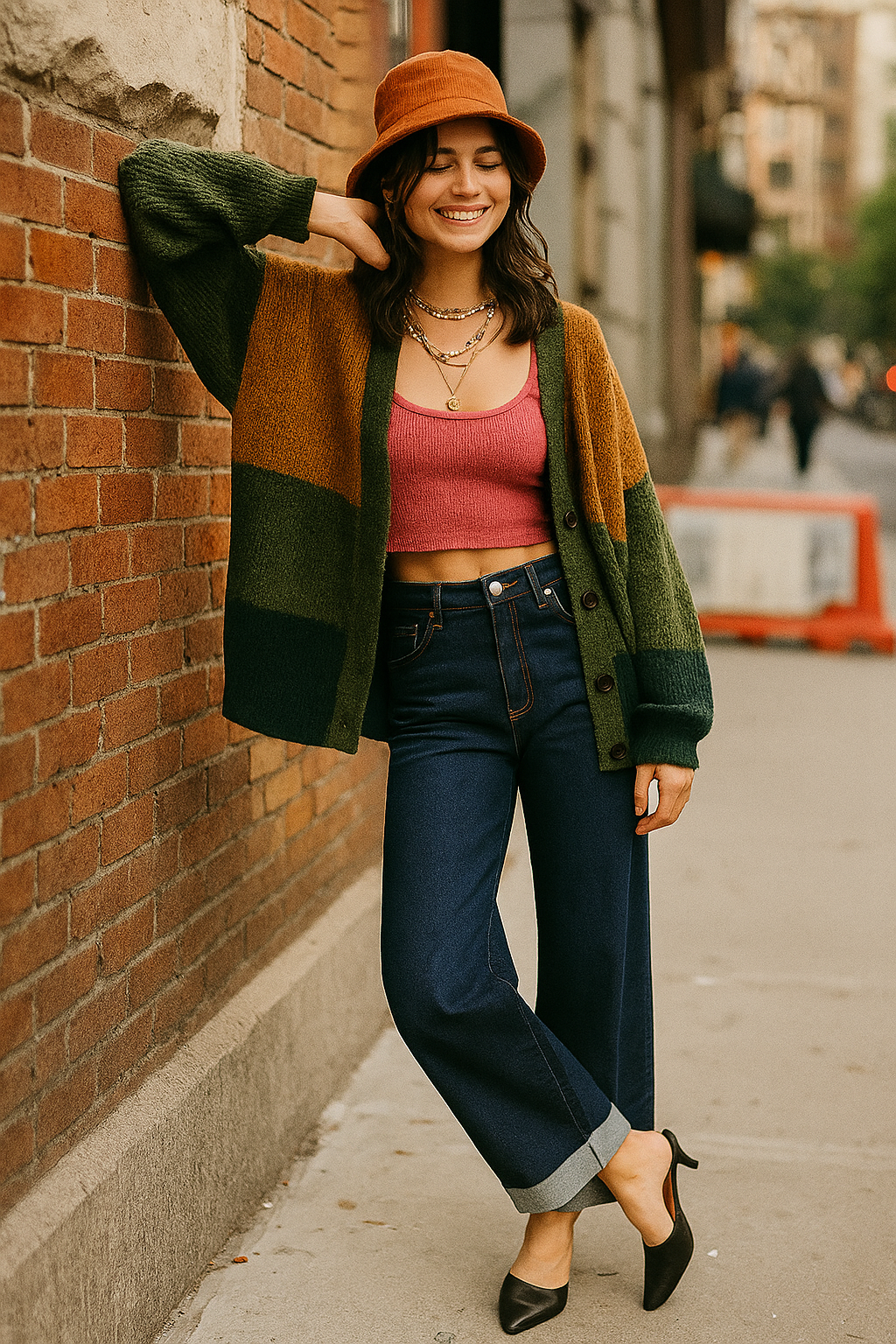 RISEN Mid-Rise Wide Leg Jeans Roll-up Cuffed Ankle Hem Boyfriend Fit Denim Pants