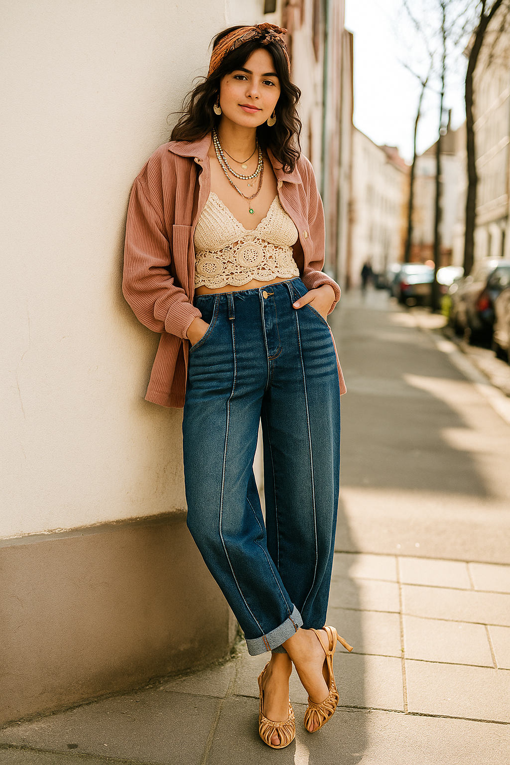 RISEN Barrel Jeans High-rise Vertical Seam Wide Leg Tapered Cuff Hem Denim Pants