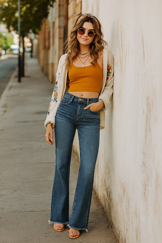 RISEN High-Rise Tummy Control Slim Fit Pants Straight Leg Raw Hem Denim Jeans Plus Size Available