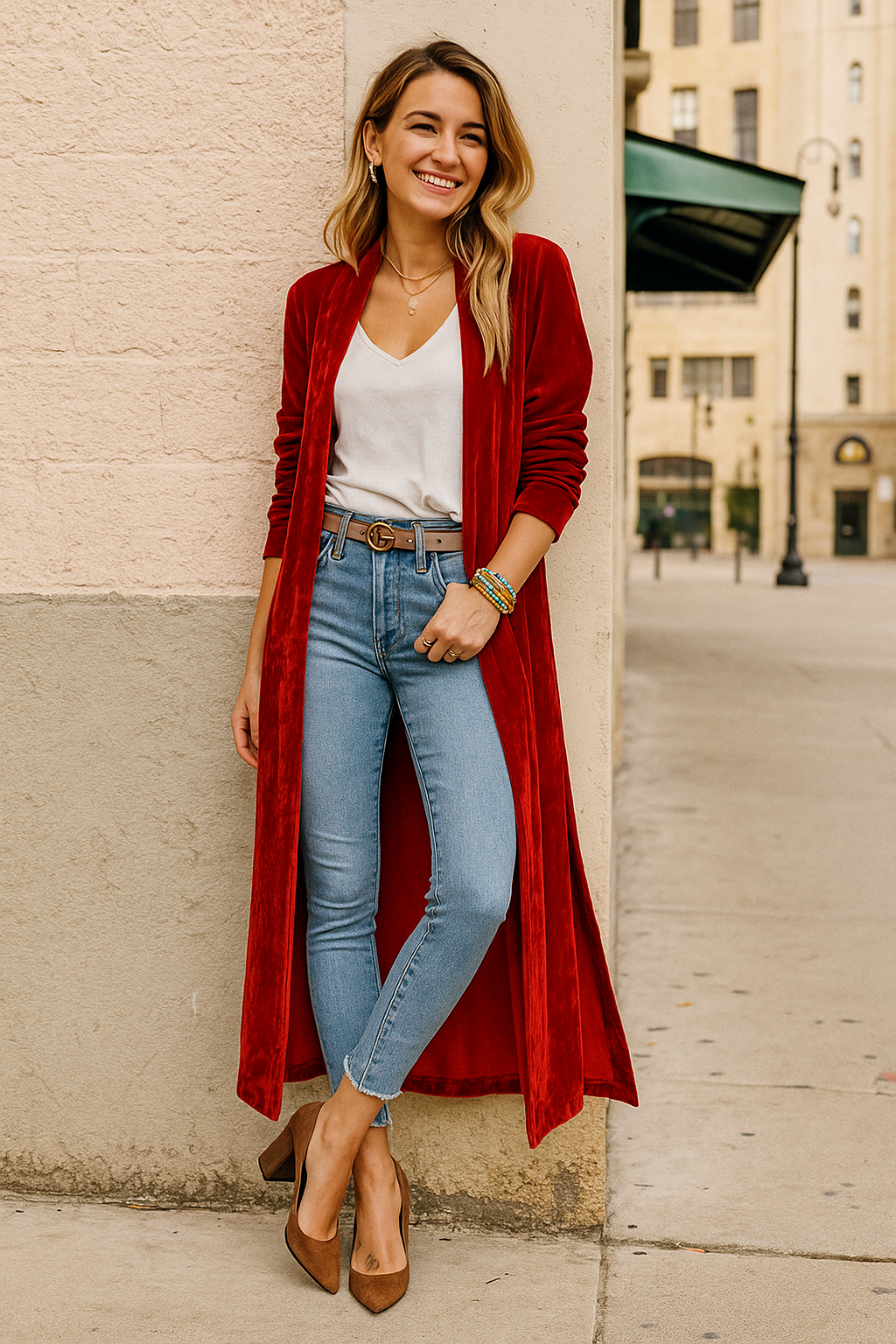 Retro Velour 70s Longline Open Front Pocket Cardigan Split Hem Sweater Duster Jacket