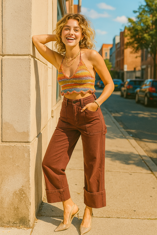 RISEN High-Rise 90s Denim Pants Straight Wide Leg Utility Carpenter Cuff Cropped Jeans Plus Size Available