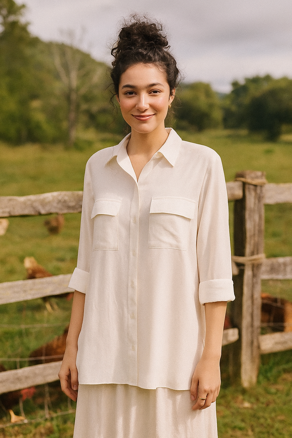 Hilary Radley Woman's Button-up Shirt Pocket Top Roll Tab Long Sleeve Shacket