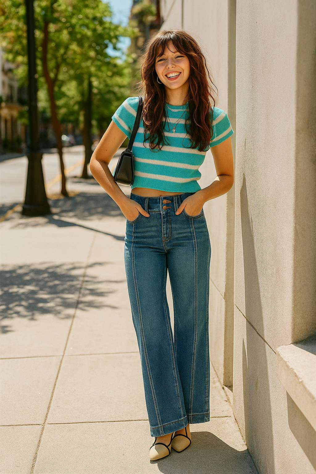 RISEN Mid-Rise Double Button Vertical Seam Pants Baggy Wide Leg Denim Jeans