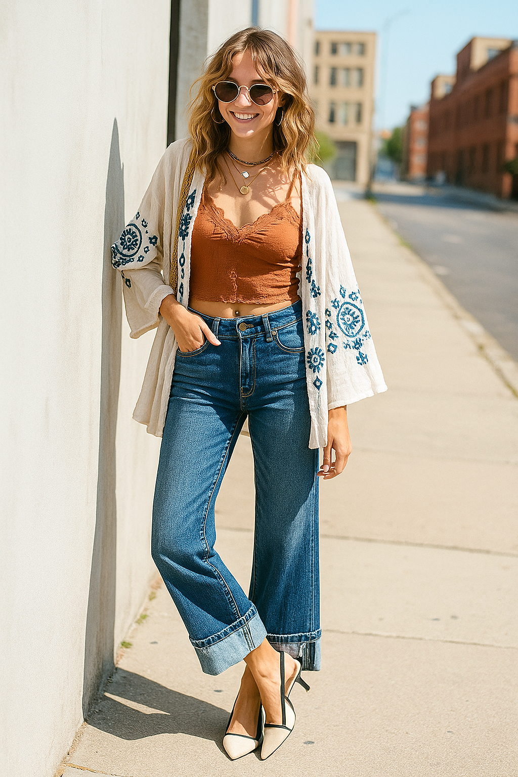 RISEN Mid-Rise Slim Fit Jeans Ankle Cuffed Raw Hem Straight Leg Denim Pants