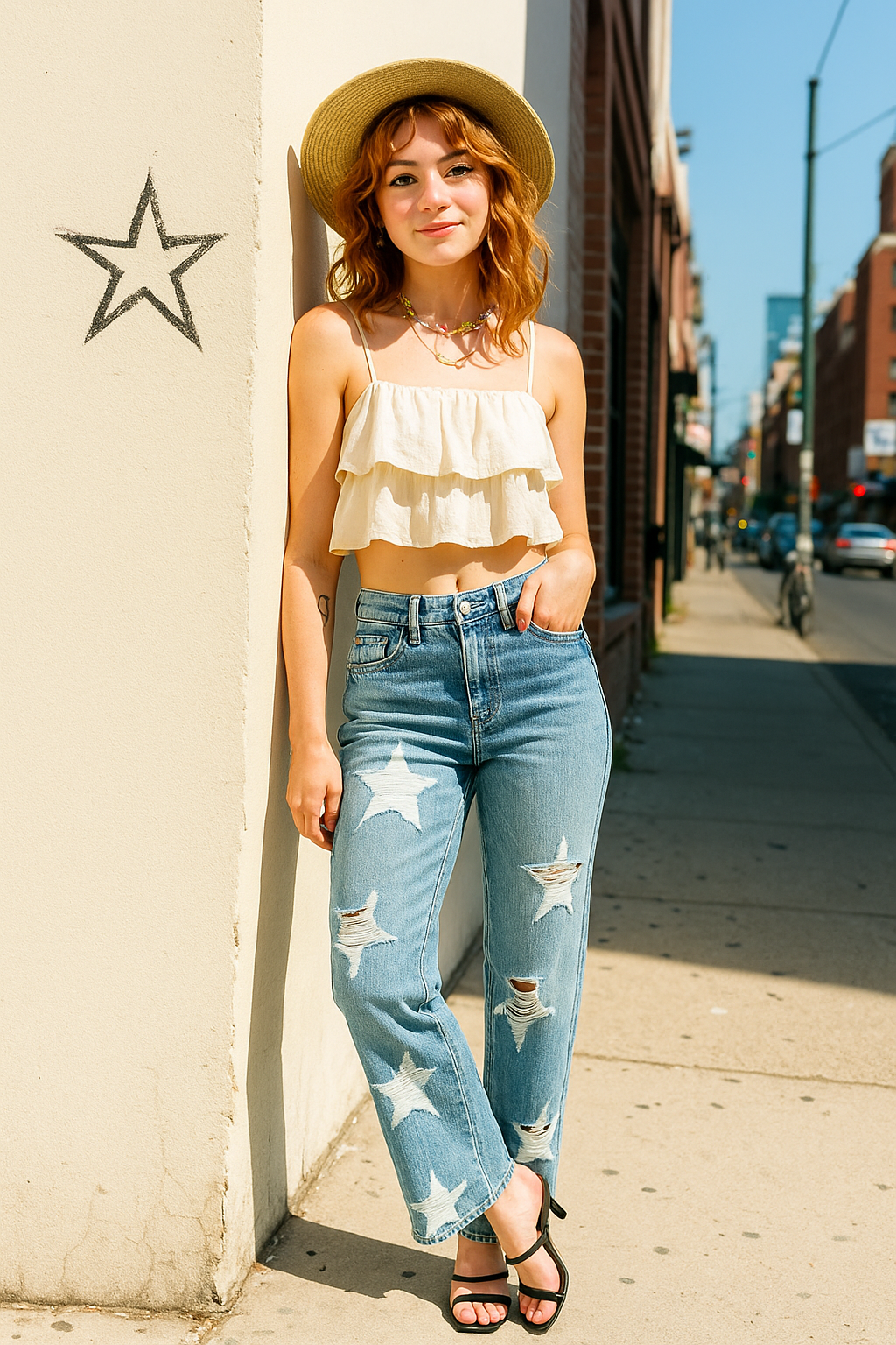 Judy Blue Rigid Magic High-Rise Tummy Distressed Star Jeans Straight Denim Pants Plus Size Available