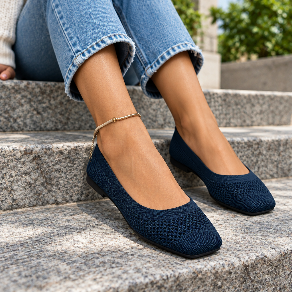 Square Toe Mesh Knit Ballet Flats Minimalist Slip-On Breathable Shoes