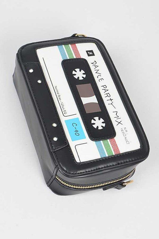 Retro 80s Vintage Cassette Tape Novelty Purse Convertible Clutch Crossbody Bag