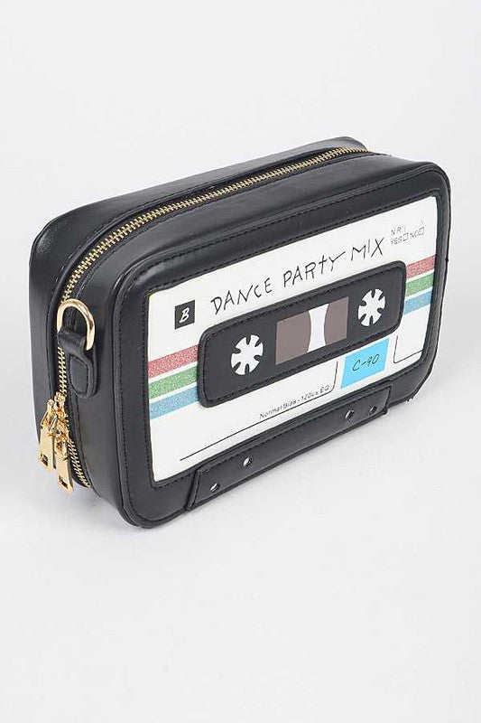 Retro 80s Vintage Cassette Tape Novelty Purse Convertible Clutch Crossbody Bag