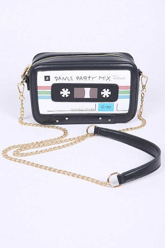 Retro 80s Vintage Cassette Tape Novelty Purse Convertible Clutch Crossbody Bag