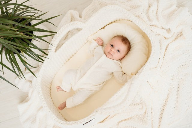 Finn + Emma Carry Cot Moses Baby Carrier Basket Handmade Organic Cotton Crochet Knit Bassinet