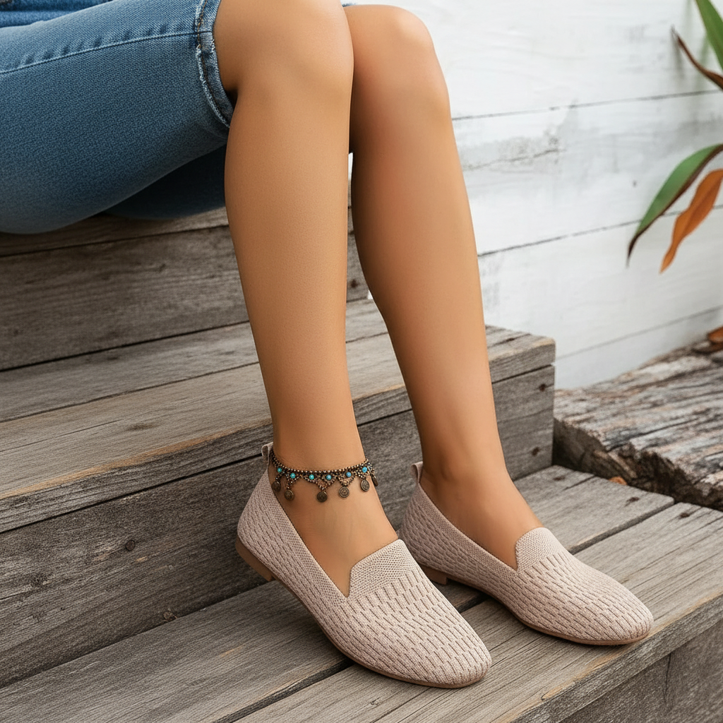 Square Toe Slip-On Mesh Knit Ballet Flats Breathable Lightweight Casual Shoes