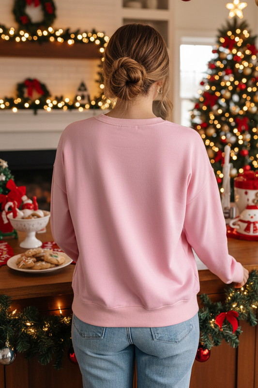Sparkling Retro Santa Graphic Long Sleeve Crew Neck Sweatshirt Christmas Pullover Top
