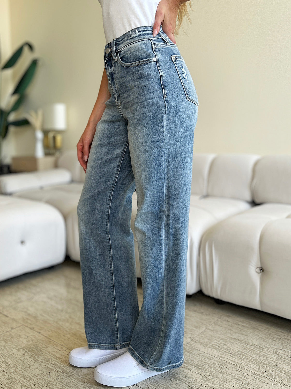 Judy Blue High-Rise Waist Denim Boyfriend Loose Fit Straight Leg Jean Pants