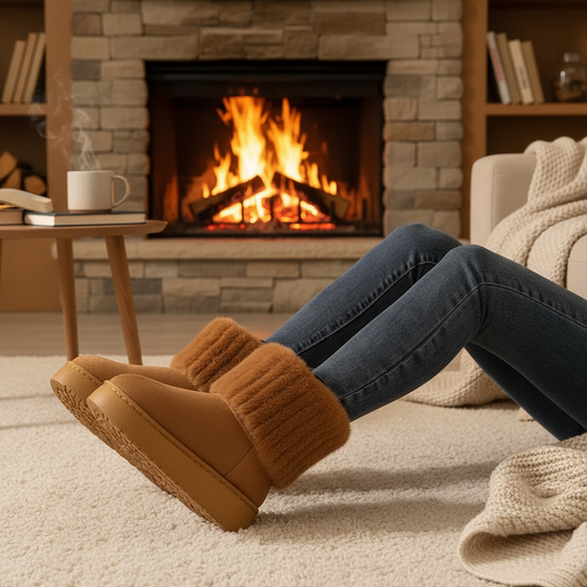 Faux Plush Fur Trim Platform Boots Suede Round Toe Fluff Lined Winter Slip-on Shoes