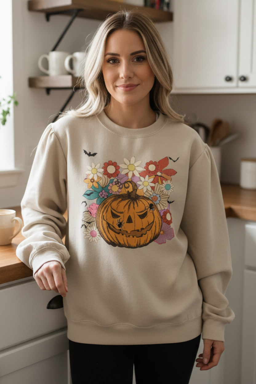 Halloween Pumpkin Jack-O-Lantern  Lightweight Pullover Sweatshirt