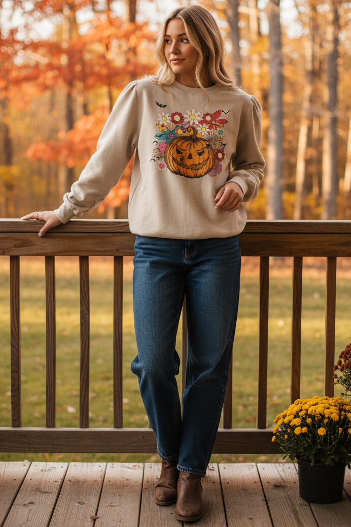 Halloween Pumpkin Jack-O-Lantern  Lightweight Pullover Sweatshirt