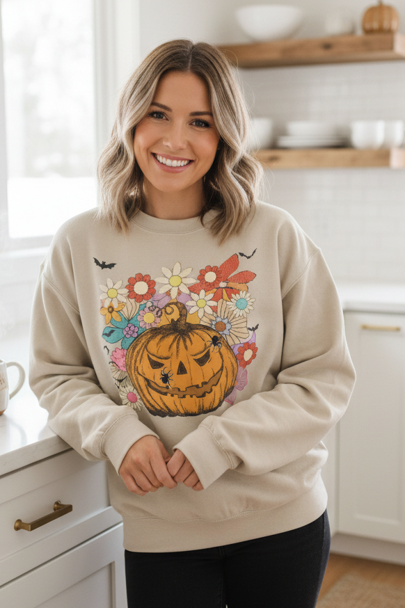 Halloween Pumpkin Jack-O-Lantern  Lightweight Pullover Sweatshirt
