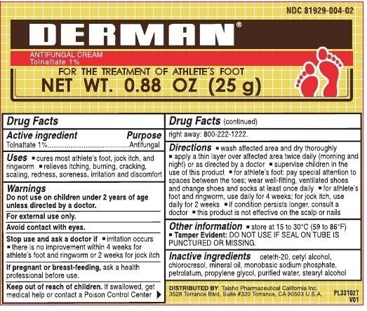 Derman Antifungal Cream Help Treat Athletes foot relieves itching burning 0.88oz