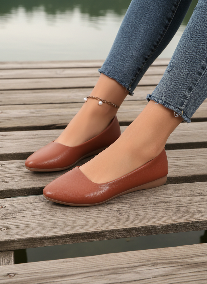 Almond Toe Slip-On Ballet Flats Faux Smooth Buffed Vegan Leather Loafer Shoes