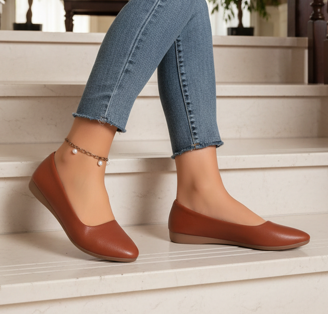 Almond Toe Slip-On Ballet Flats Faux Smooth Buffed Vegan Leather Loafer Shoes