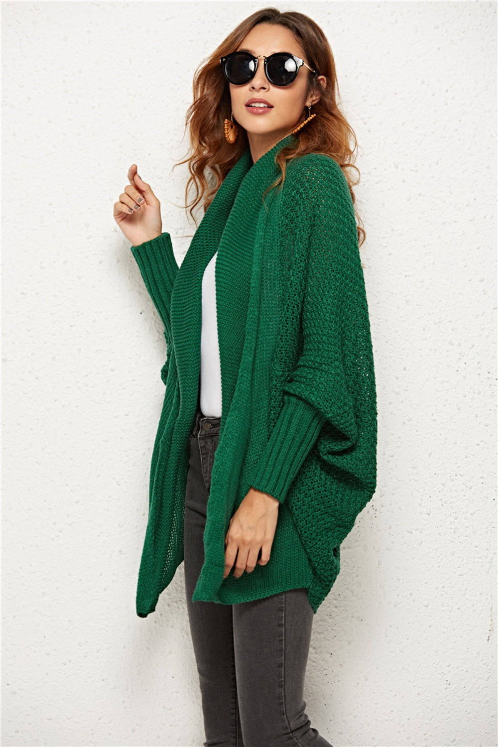 Oversized Knit Cardigan Batwing Sleeve Lightweight Baggy Open Front Sweater