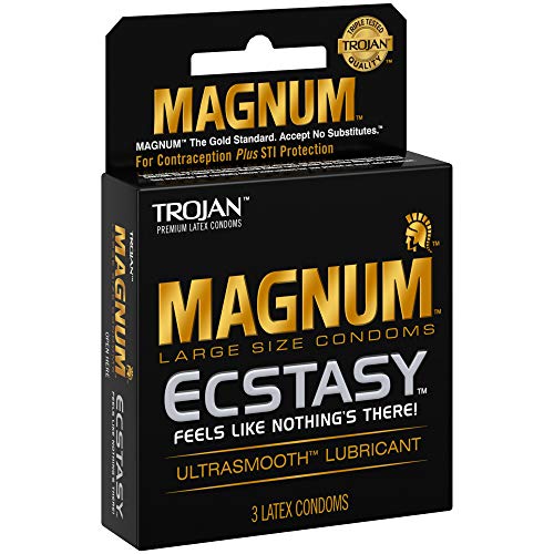 Trojan Magnum Ecstasy Large Size Condom, 3 Count Box, with Ultrasmooth Lubricant