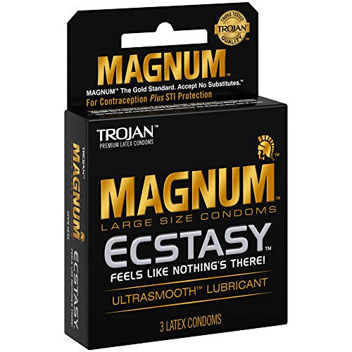 Trojan Magnum Ecstasy Large Size Condom, 3 Count Box, with Ultrasmooth