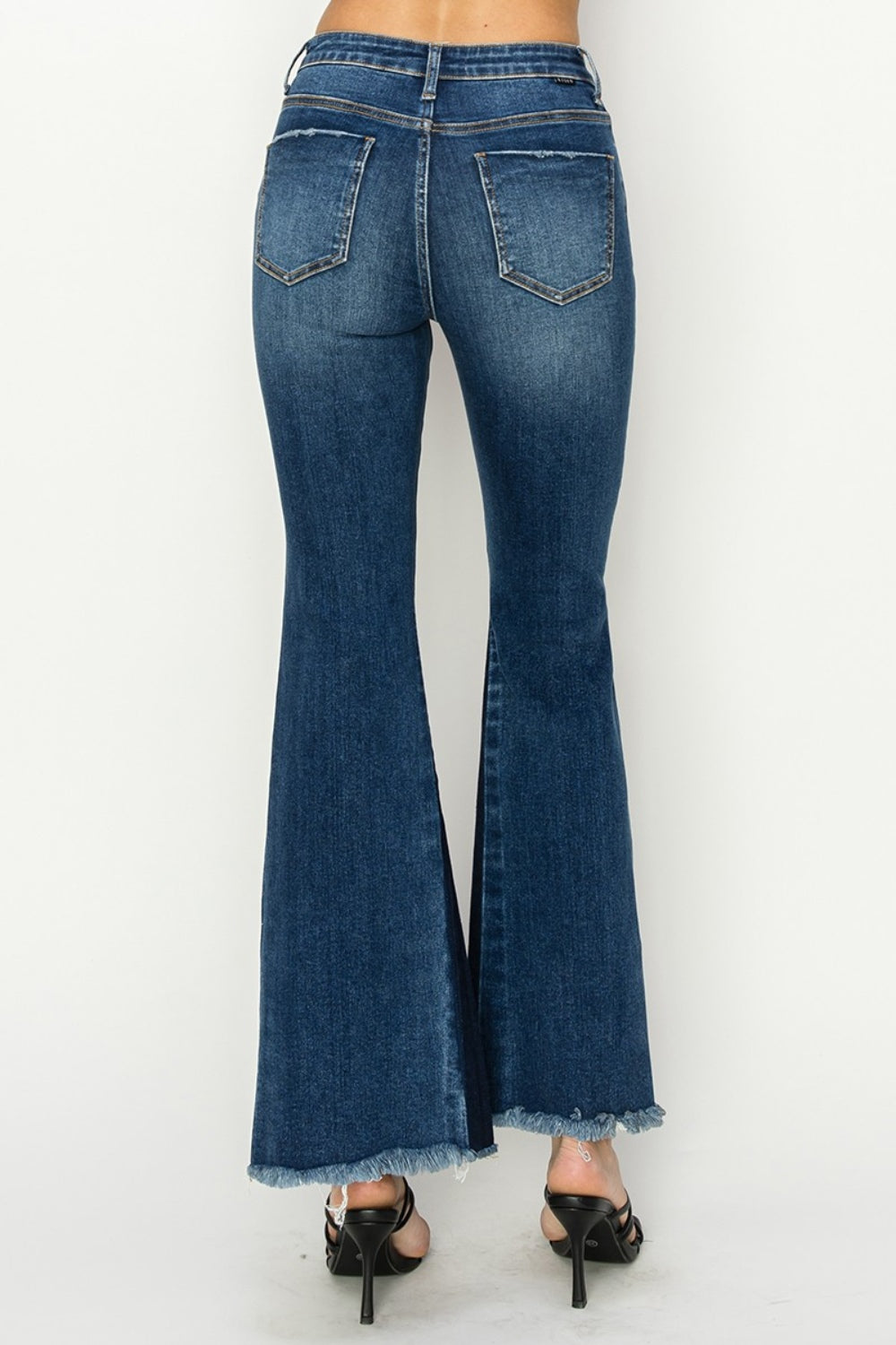 RISEN Split Raw Bell Bottom Ultra High-Rise Retro Flare Denim Skinny Jean Pants