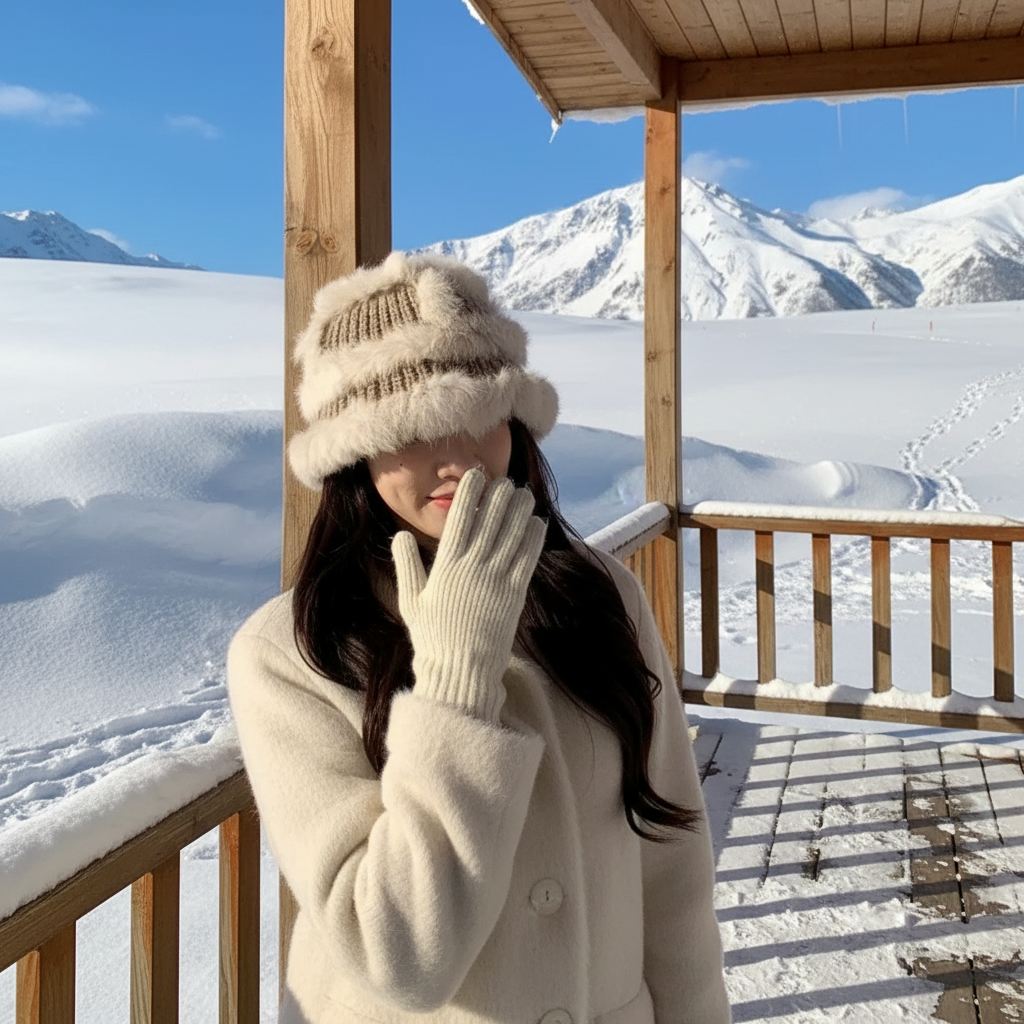 Fluffy Faux Fur Trim Soft Cable Knit Patchwork Plush Winter Boho Bucket Hat