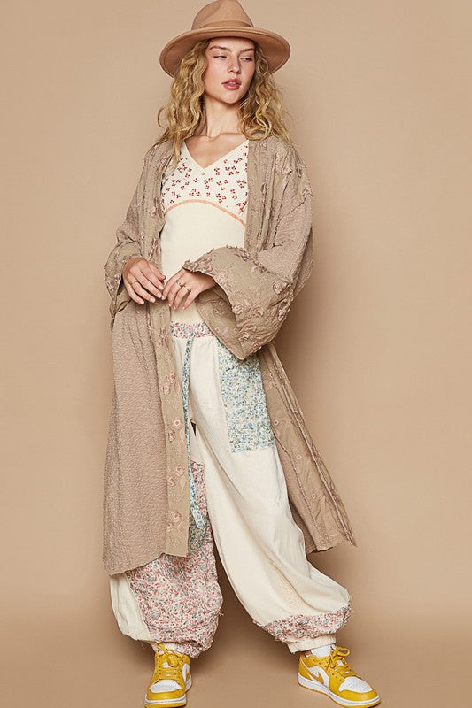 POL Lace Patchwork Oversized Granny Retro Floral Boho Ribbed Longline Cardigan