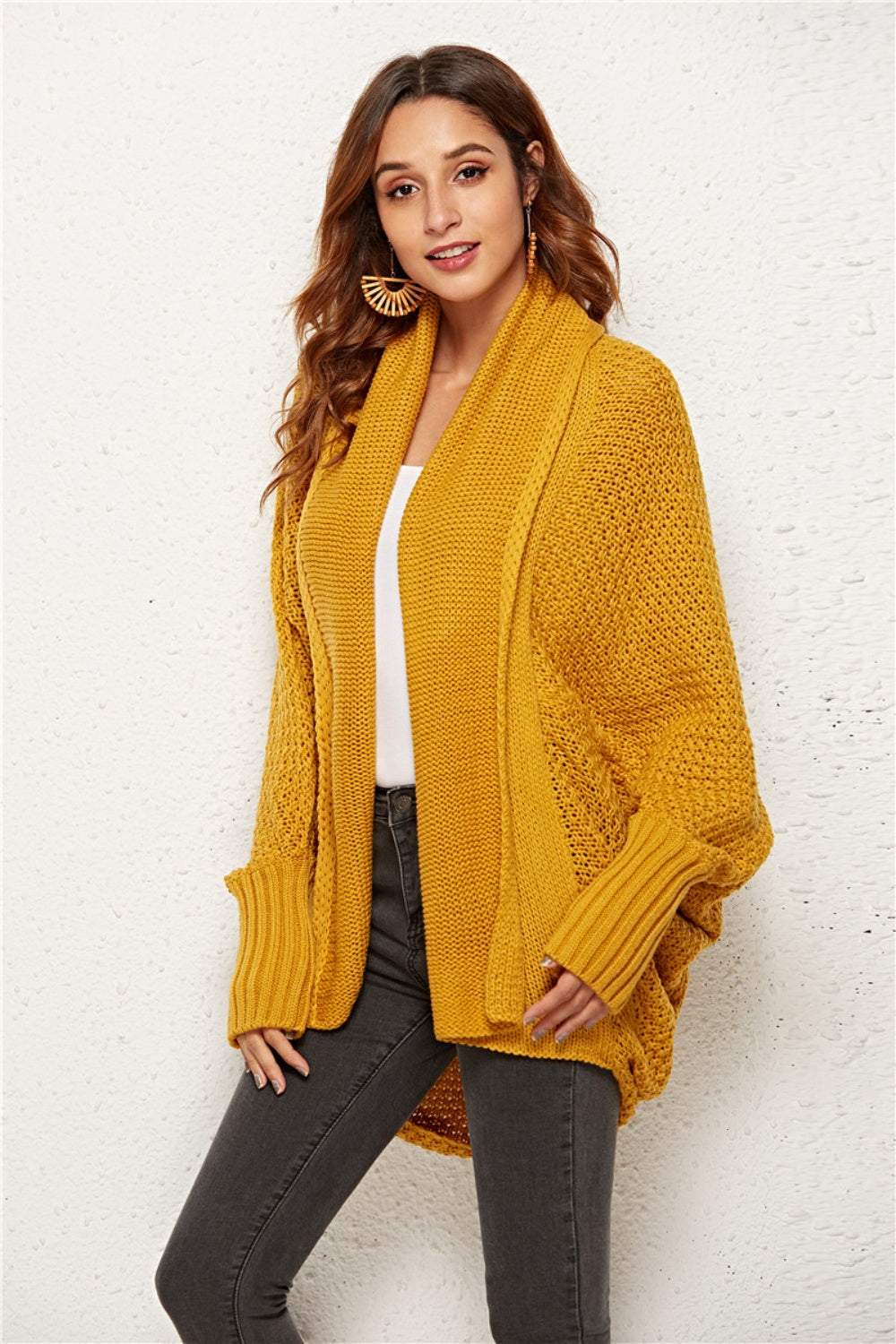 Oversized Knit Cardigan Batwing Sleeve Lightweight Baggy Open Front Sweater