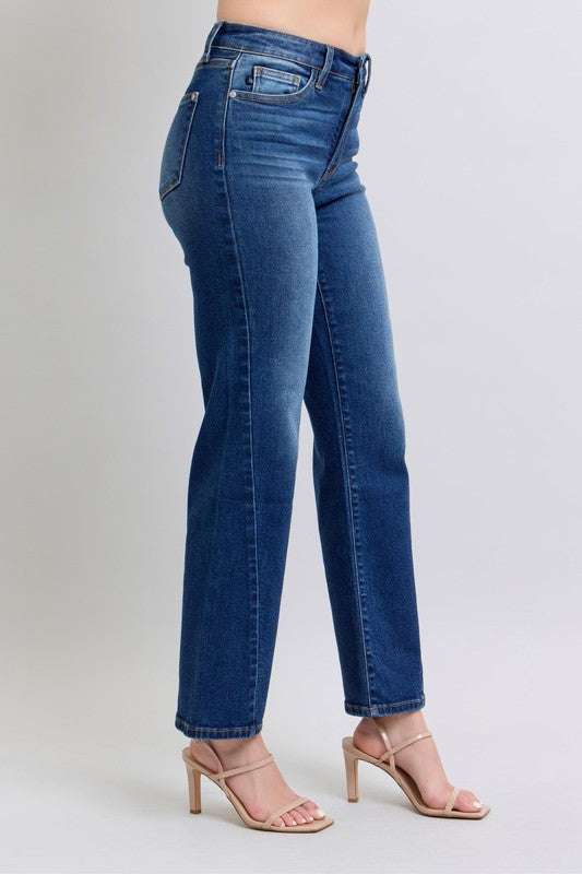 Judy Blue High-Rise Straight Leg Denim Pants Wrap Side Seam Slim Fit Jeans