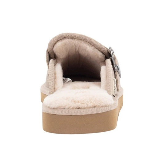 Staheekum Women Chelan Suede Faux Fur Clogs Slip on Memory Foam Slides Beige