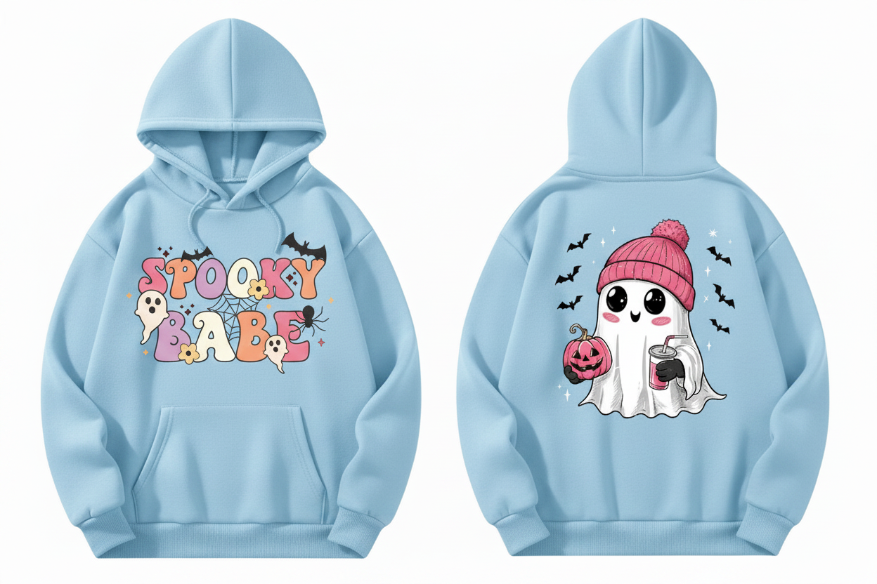 Spooky Babe Cute Ghost Kangaroo Pocket Oversized Halloween Pullover Hoodie