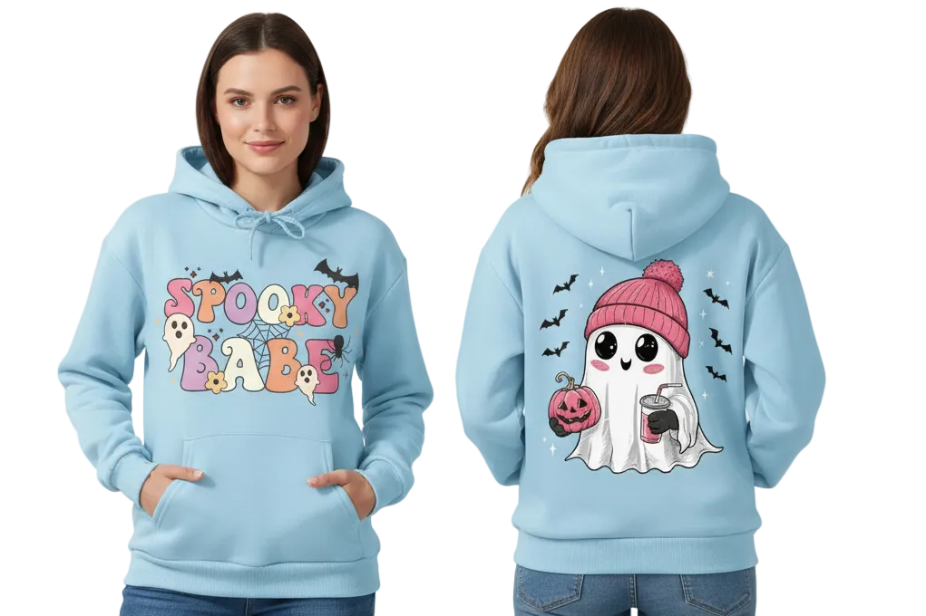 Spooky Babe Cute Ghost Kangaroo Pocket Oversized Halloween Pullover Hoodie