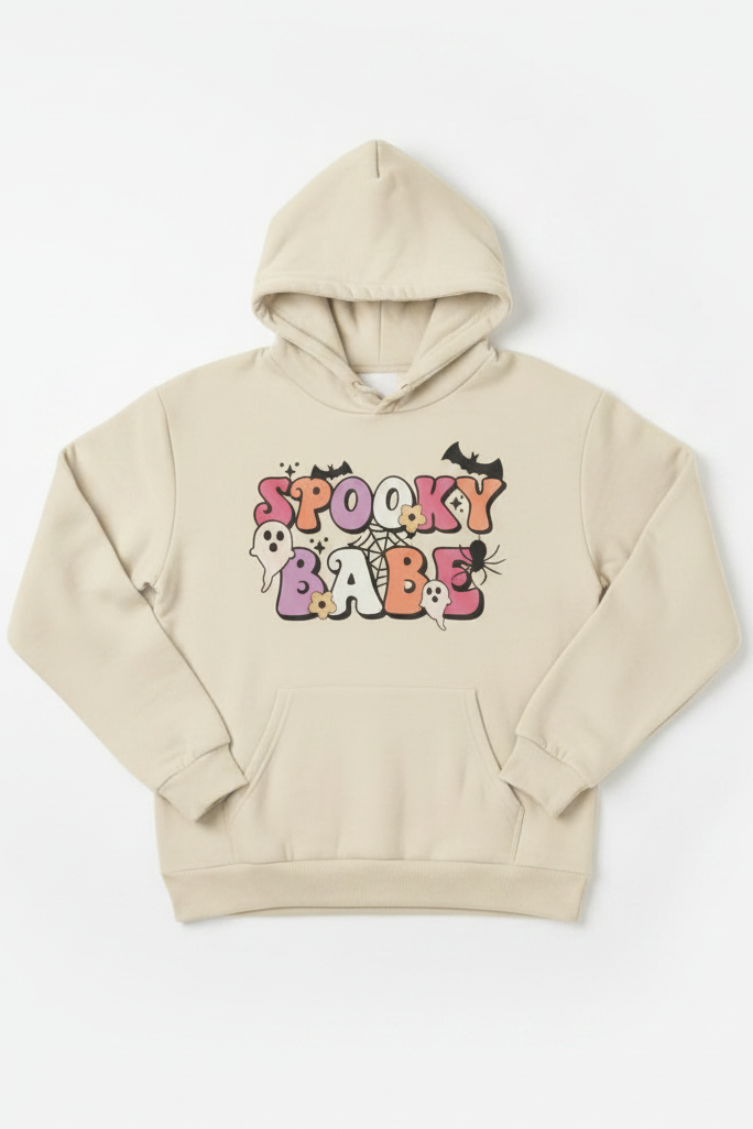 Spooky Babe Cute Ghost Kangaroo Pocket Oversized Halloween Pullover Hoodie