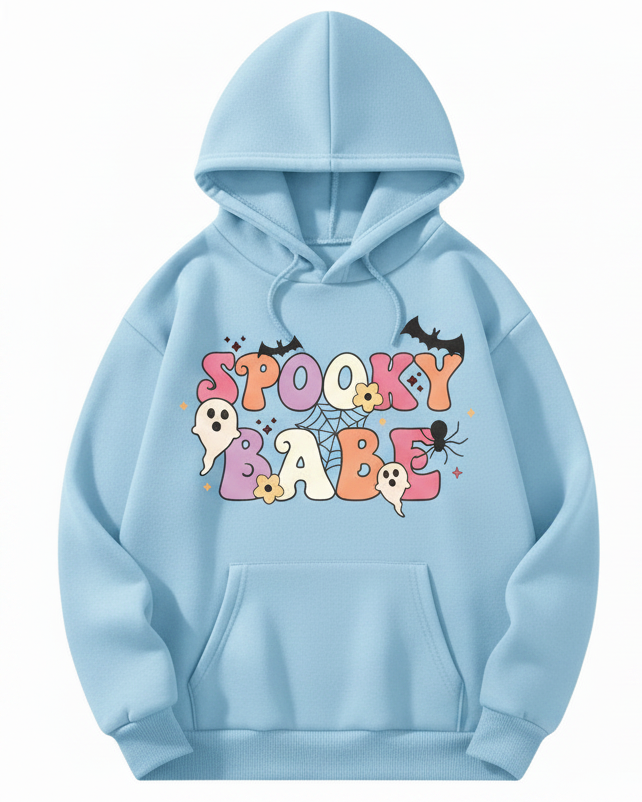 Spooky Babe Cute Ghost Kangaroo Pocket Oversized Halloween Pullover Hoodie