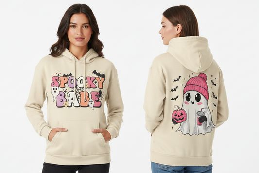 Spooky Babe Cute Ghost Kangaroo Pocket Oversized Halloween Pullover Hoodie