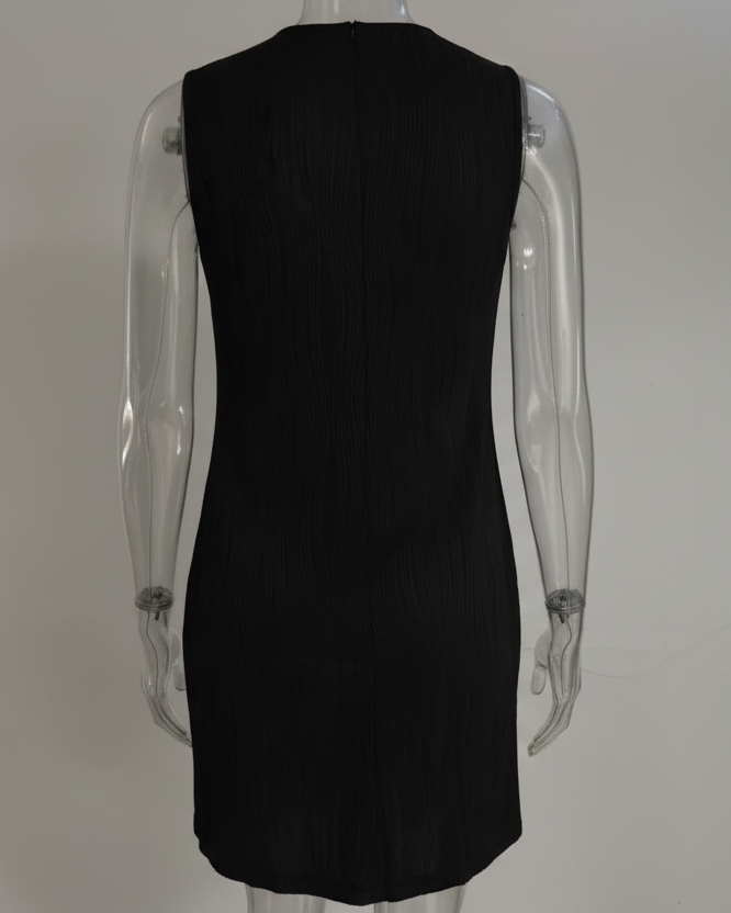 Wavy Textured Jacquard Wide Strap Sleeveless Scoop Neck Mini Shift Dress