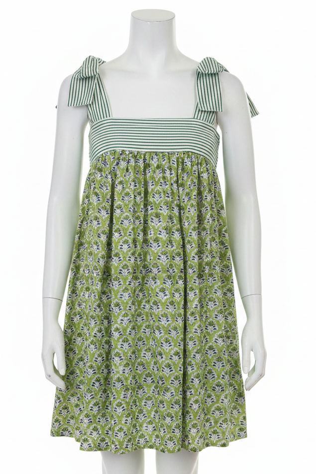 Retro Floral Oversized Bow Tie Shoulder Square Neck Girly Babydoll Mini Dress