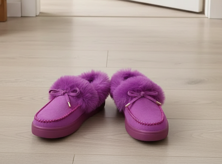 Bow Top Plush Faux Fur Loafers Slip-On Moccasin Soft Flat Outdoor House Shoes