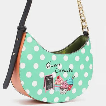 Nicole Lee Cupcake Dog Purse Polka Dot Convertible Adjustable Chain Strap Crossbody Shoulder Bag