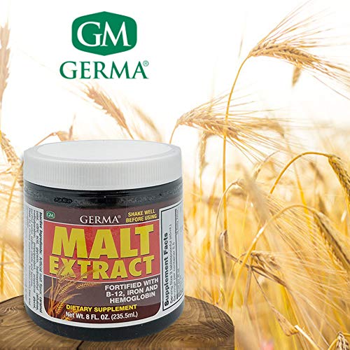 Germa Malt Extract Supplement Fortified with B12 Iron Hemoglobin 8 oz container