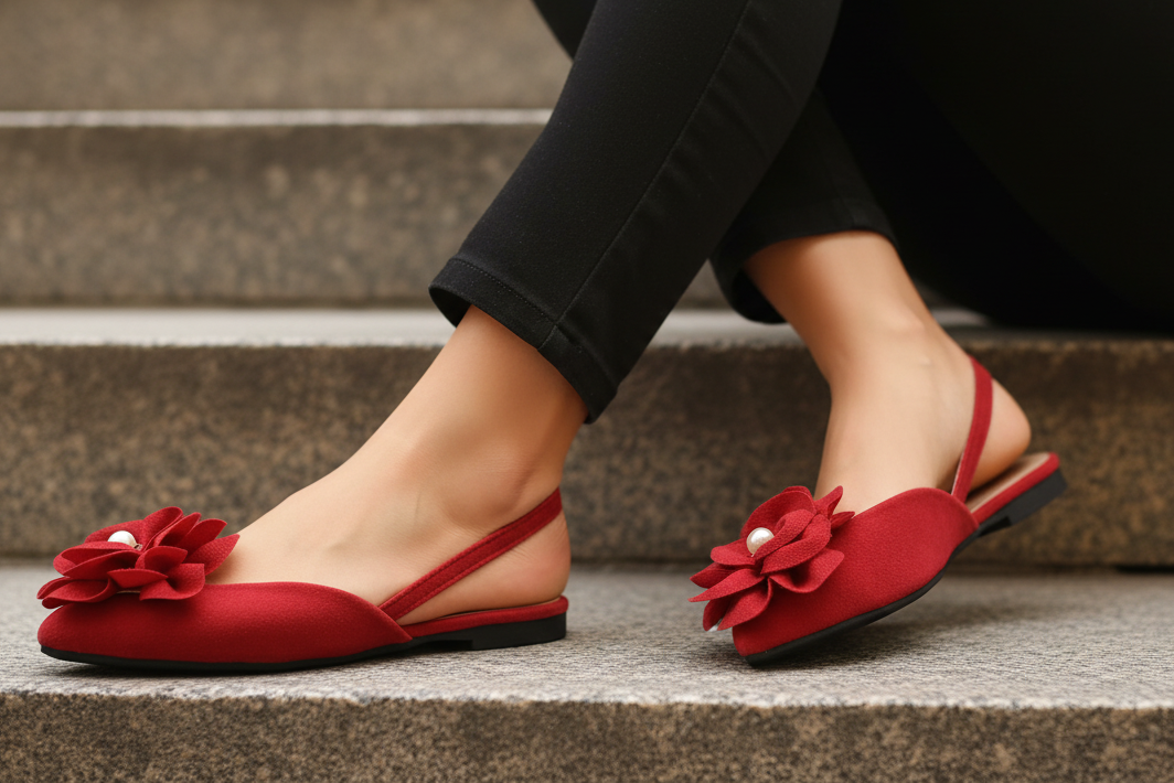 Pearl Flower Pointed Toe d'Orsay Slingback Flats Slip-On Dramatic Ballet Shoes