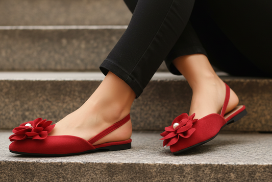 Pearl Flower Pointed Toe d'Orsay Slingback Flats Slip-On Dramatic Ballet Shoes