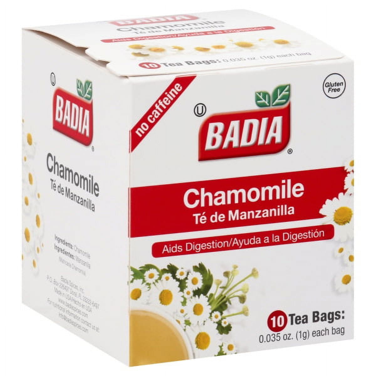 Badia Chamomile Tea Caffeine-Free Bag -Aids Digestion Box of 10 Tea Bags