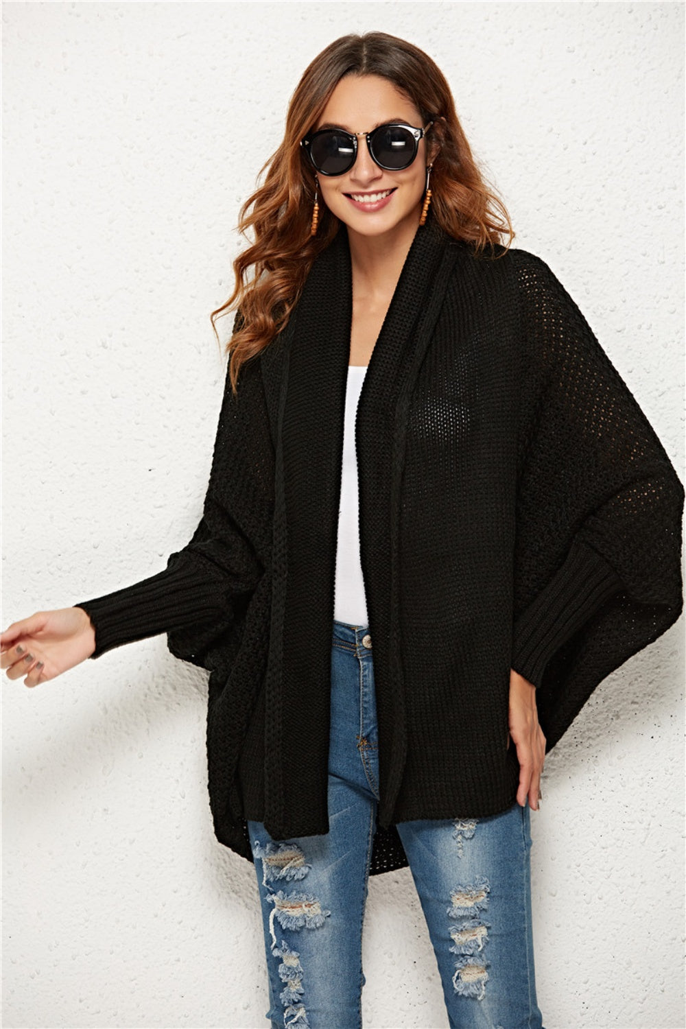 Oversized Knit Cardigan Batwing Sleeve Lightweight Baggy Open Front Sweater